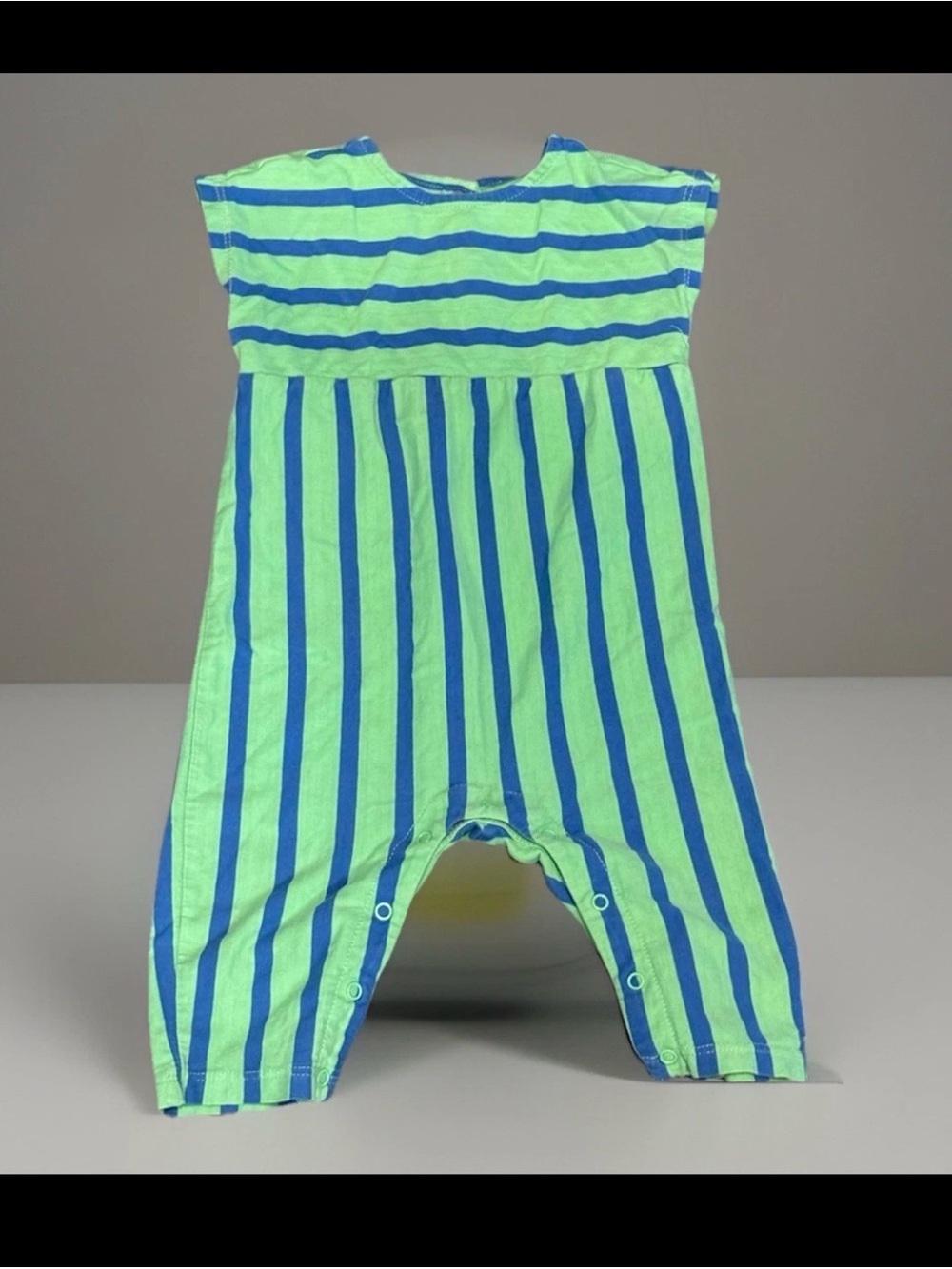 Primary Green Blue Striped Cotton Romper Baby 3-6M Unisex
